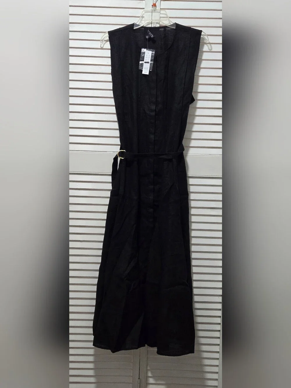 Nwt J. Crew Seamed 100% Linen Dress with Removable Belt Black Size XL